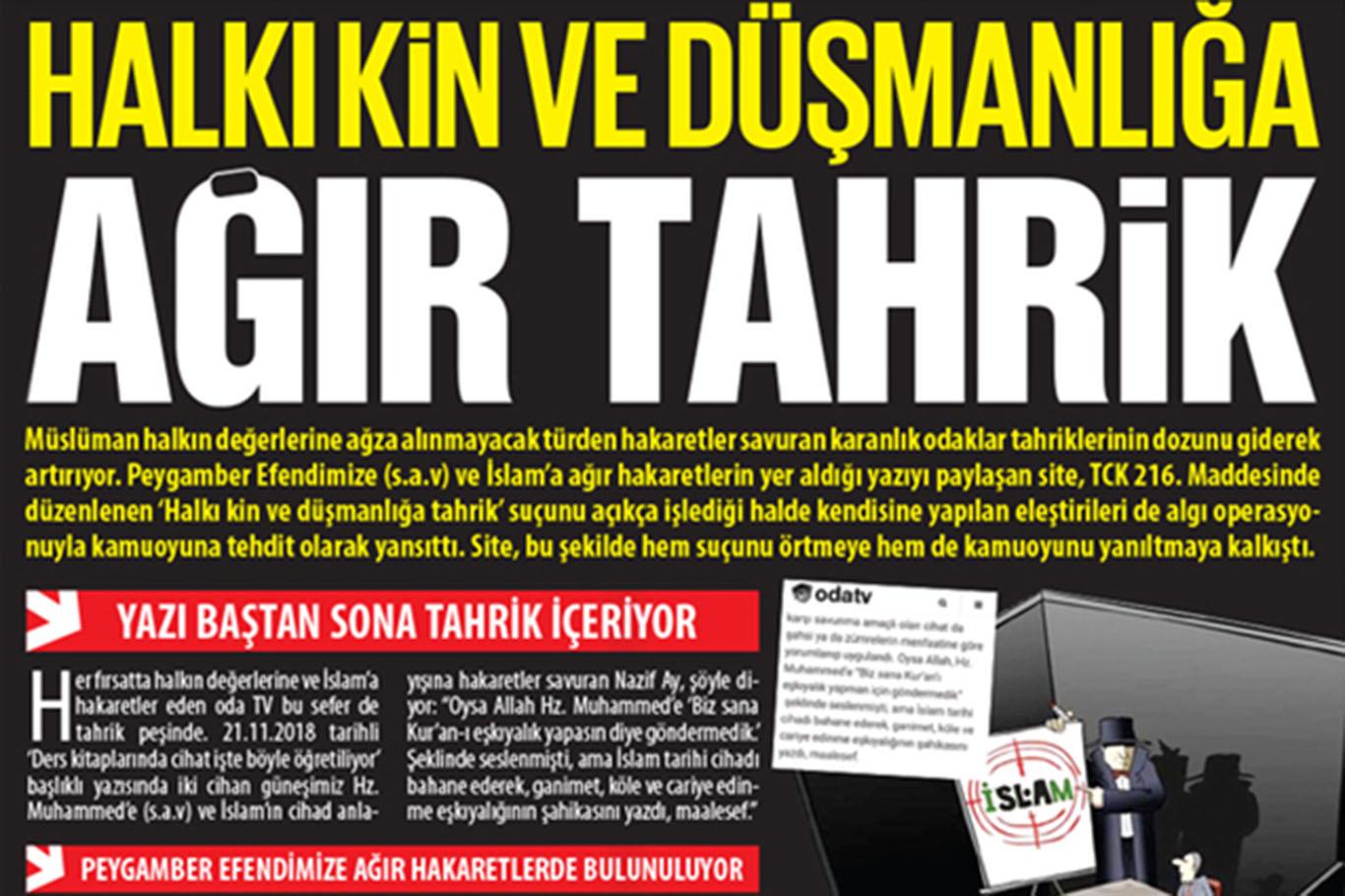 Doğruhaber Gazetesi oda TV'nin densizliğini manşete taşıdı Doğruhaber Gazetesi oda TV'nin densizliğini manşete taşıdı